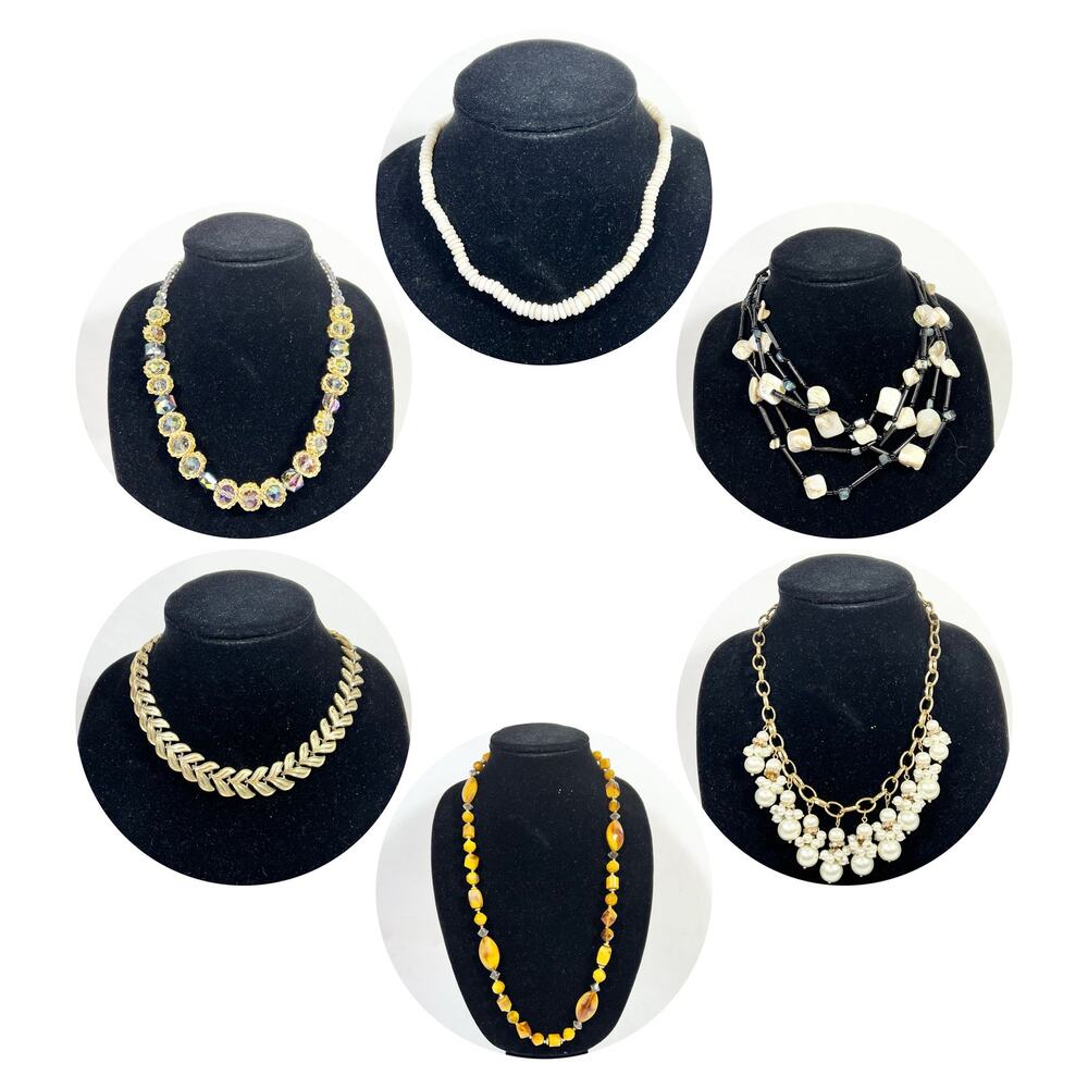 Lot of 6 Chunky Pearls Gold Tone Necklace Elegant Jewelry Faux Fantasy
